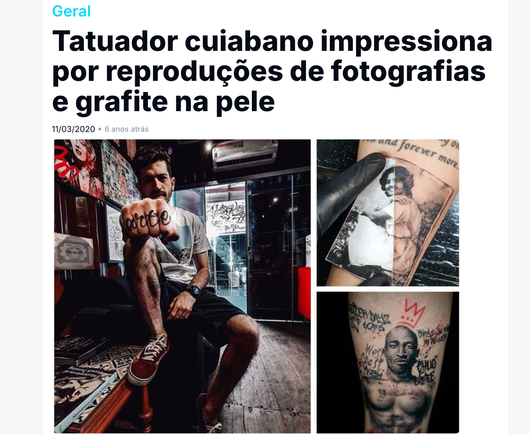 Tatuador cuiabano impressiona por reproduções de fotografias e grafite na pele